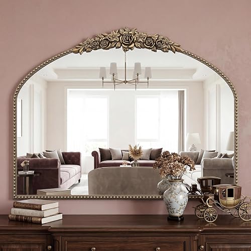 Vintage Bronze Antique Baroque Arched Wall Mirror - 36"x28" Rose