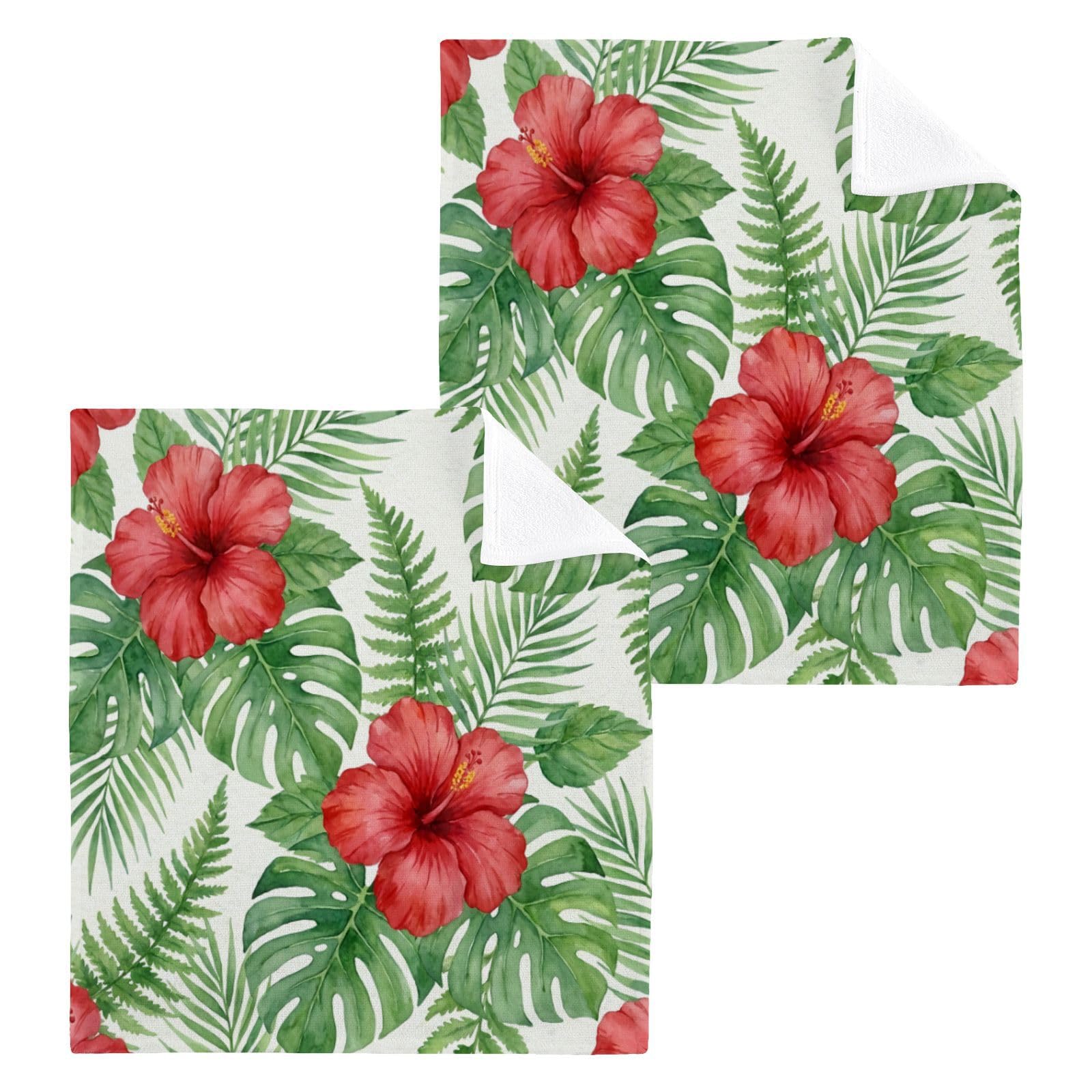 BOESI Tropical Hibiscus Watercolor 12x12in Cotton Washcloth,Face Towel