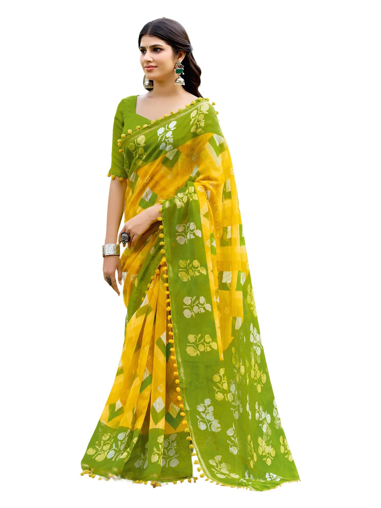 Women's Cotton Geometric Printed Saree With Unstitched Blouse Piece (PUMPUM15_SR_Parent)-image-14