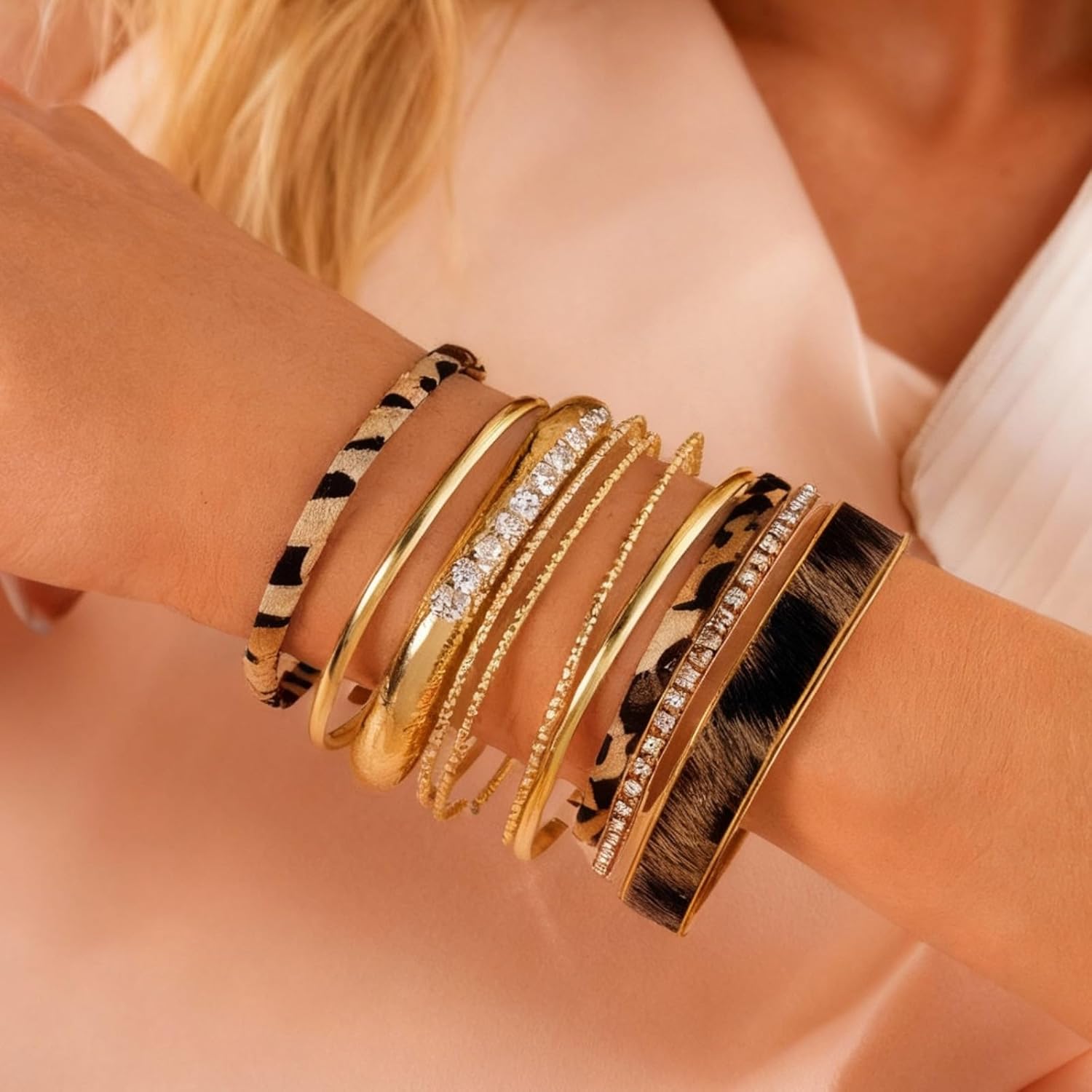 Gold Bangle Bracelets for Women Leopard Print Bracelet Stack Multi Layer Chunky Cuff Bracelet Set Cheetah Print Trendy Jewelry Gifts - Image 2