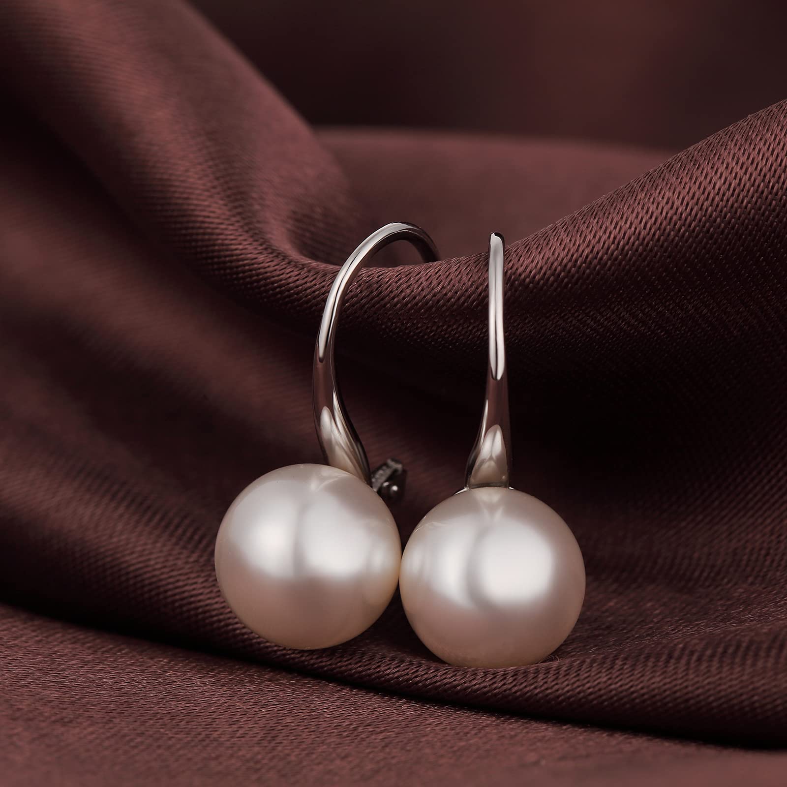 Orecchini Perle, Orecchini Perle Pendenti Argento Sterling 925 Placcato Oro Bianco 18 Carati, Anallergici Orecchini Perle Nere/Orecchini Perle Bianco 8mm-10mm Gioielleria Raffinata Donna