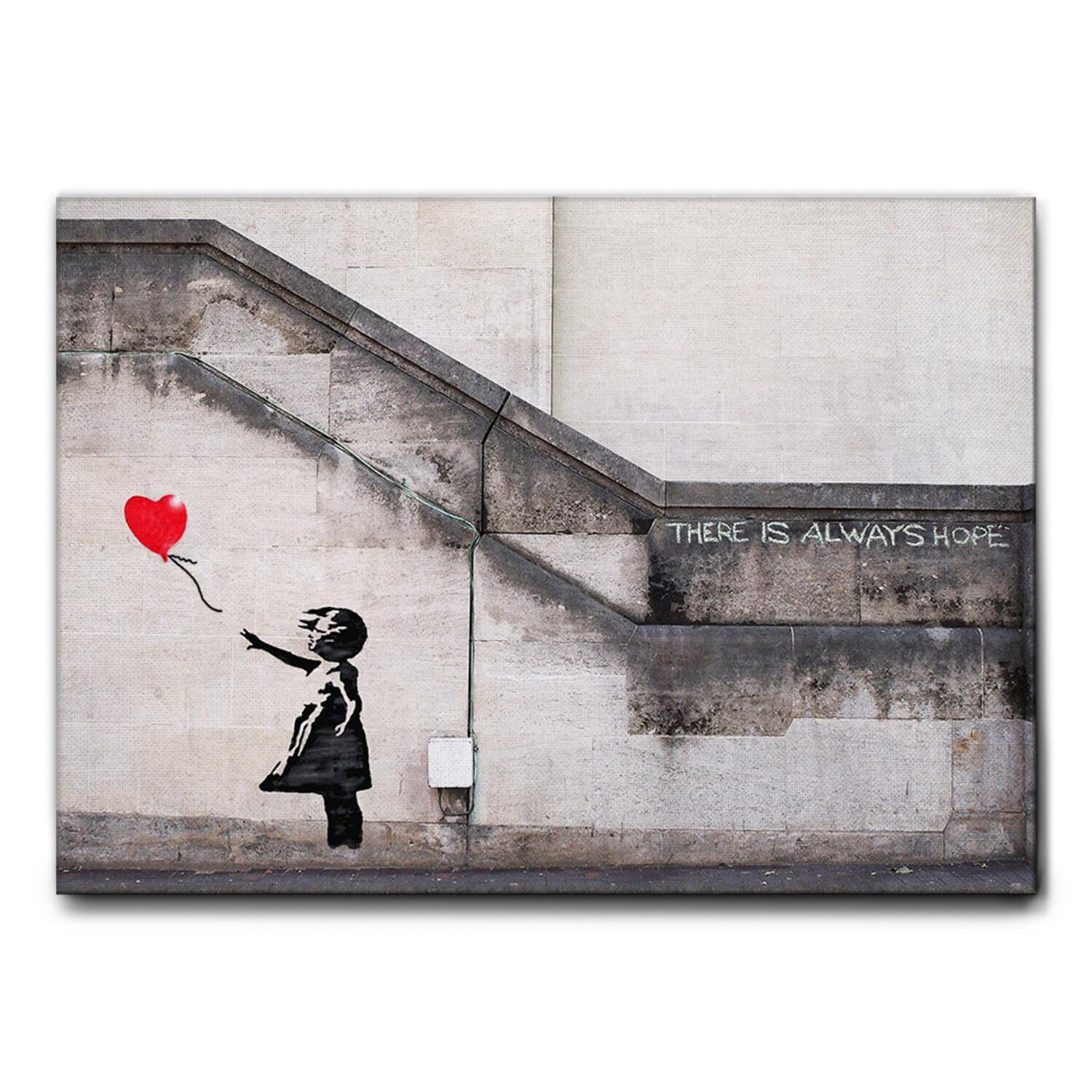 Giallobus - Quadro - Banksy - Bimba palloncino rosso - Tela Canvas Telaio Standard - 100x70 - Pronto da appendere - Quadri moderni per la casa