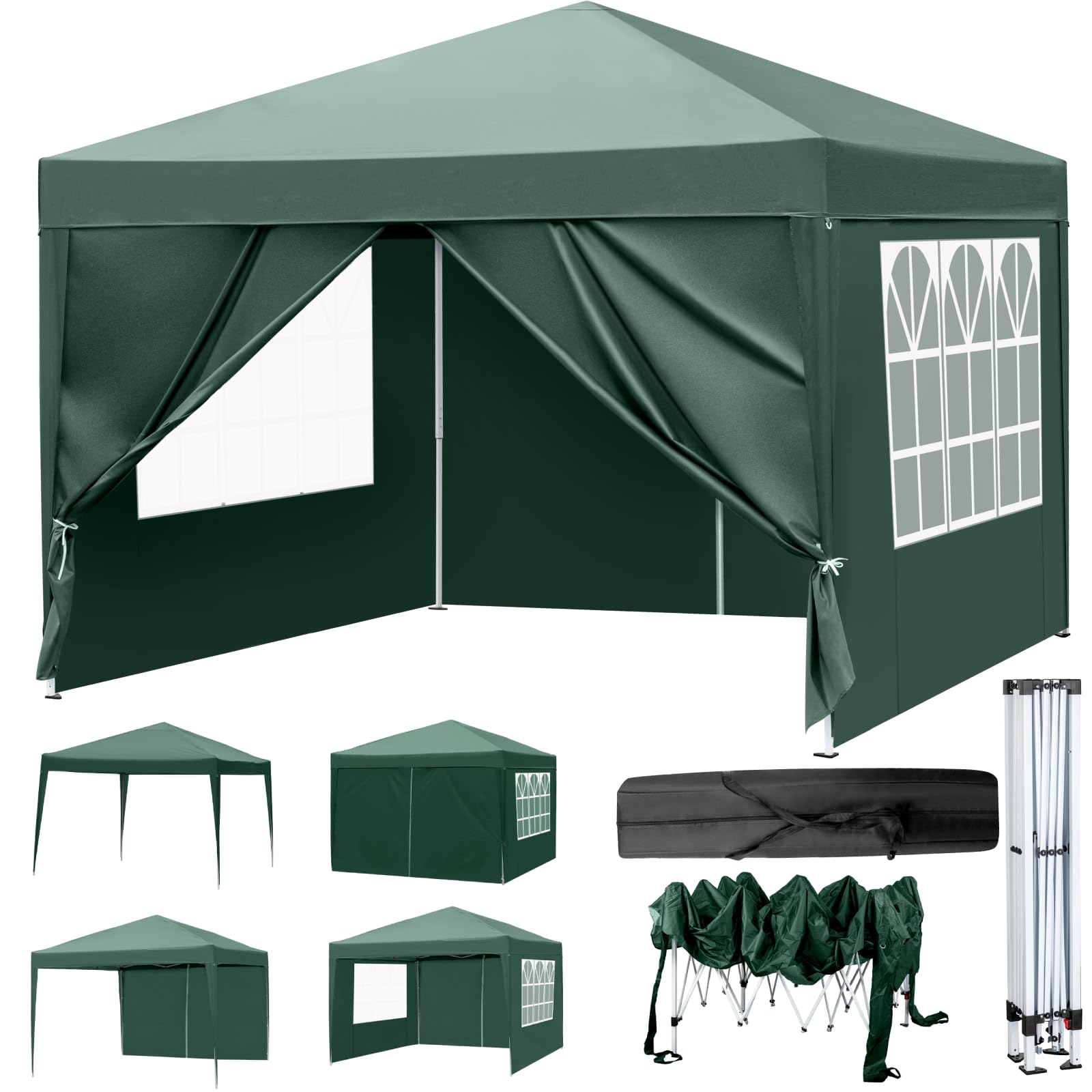 LEADZM Pavillon 3x3 m Pop-up Faltpavillon Wasserdichter,Höhenverstellbar,UV Schutz 50+,Gartenzelt,Partyzelt,Camping,mit 4 Seitenteilen
