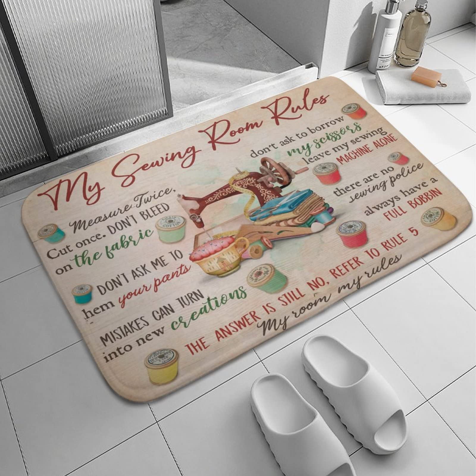 Sewing Room Rules Door Mat for Home Entrance, Floor Mats for House Front Door Mat Indoor Inside Outdoor Outside Entryway Rugs Indoor Welcome Mat