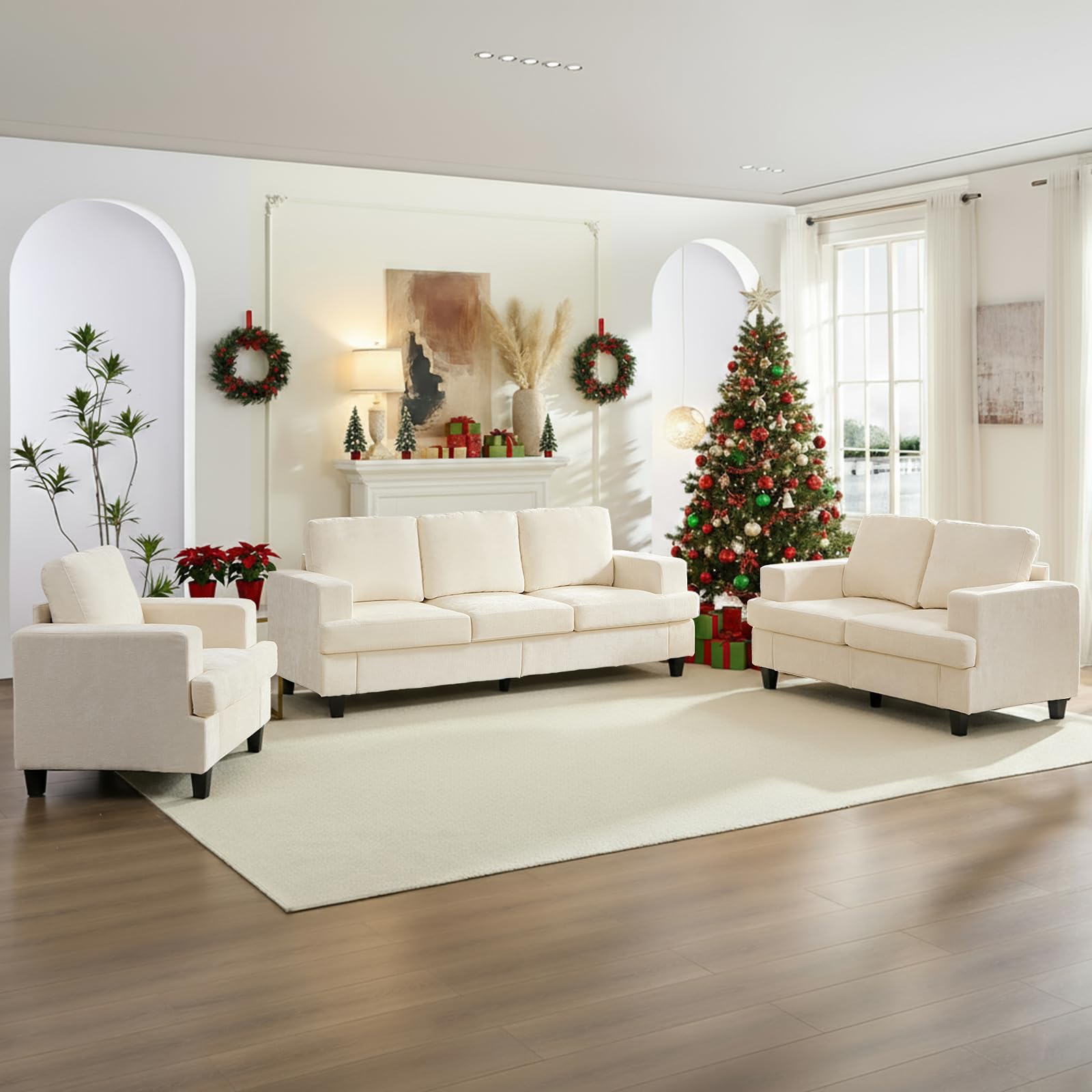 ijuicy 6 Seat Chenille Sectional Sofa Set for Living Room Furniture Set,3 PCS Modern Couch Set,82" Width 3 Seat Couch & Loveseat & Armchair with Solid