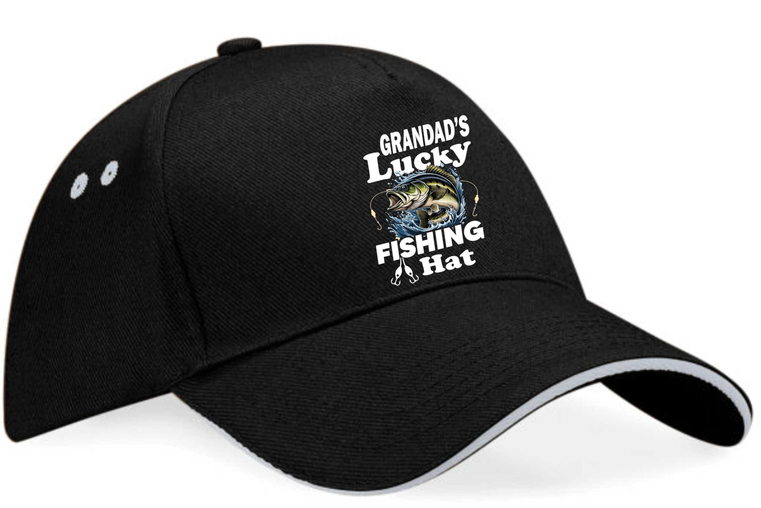 Print4U Grandad's Lucky Fishing Baseball Cap Anglers Gift Father's Day Birthday Black