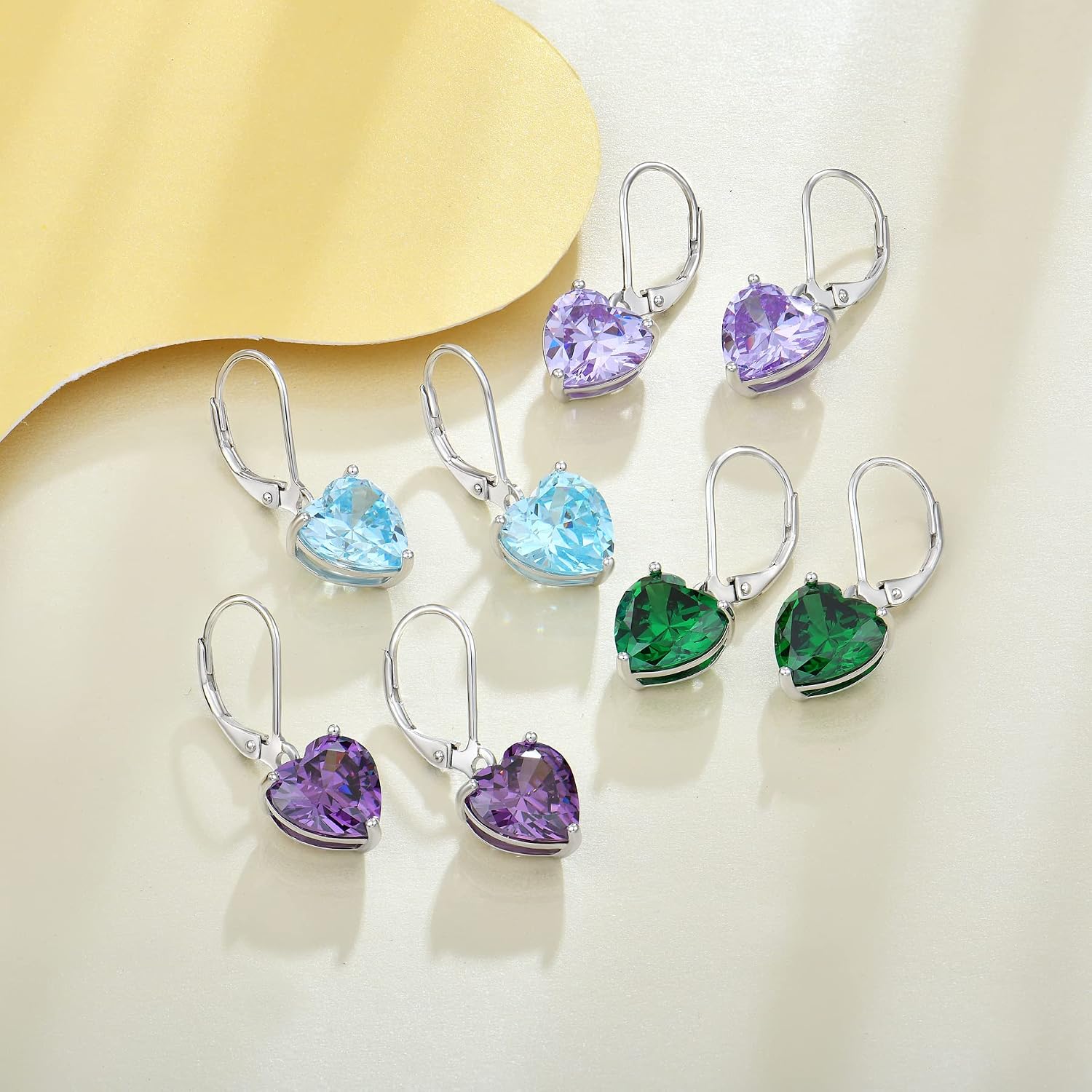 JO WISDOM Love Heart Dangle Drop Earrings for Women 925 Sterling Silver Leverback Earrings Crystals Birthstone Jewelry Gifts for women