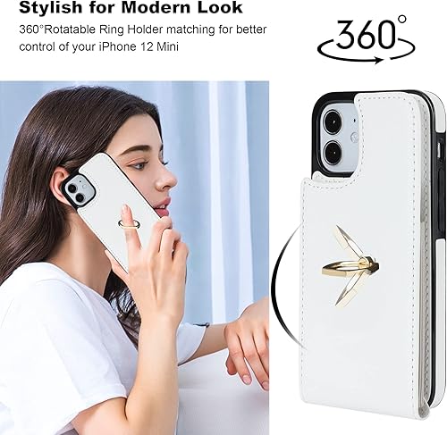 Miniatura 3 de Folosu Funda compatible con iPhone 12 Mini con soporte para tarjetas, rotación de 360, soporte de anillo de dedo con función atril, protección RFID,
