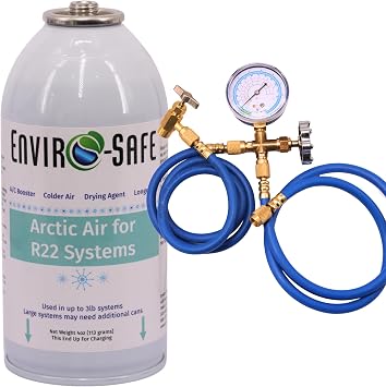 ENVIRO-SAFE Arctic Air for R22 Home Systems, Piercing Style Top, A/C Support + Moisture Remover, 1 Can Include Single Manifold Set