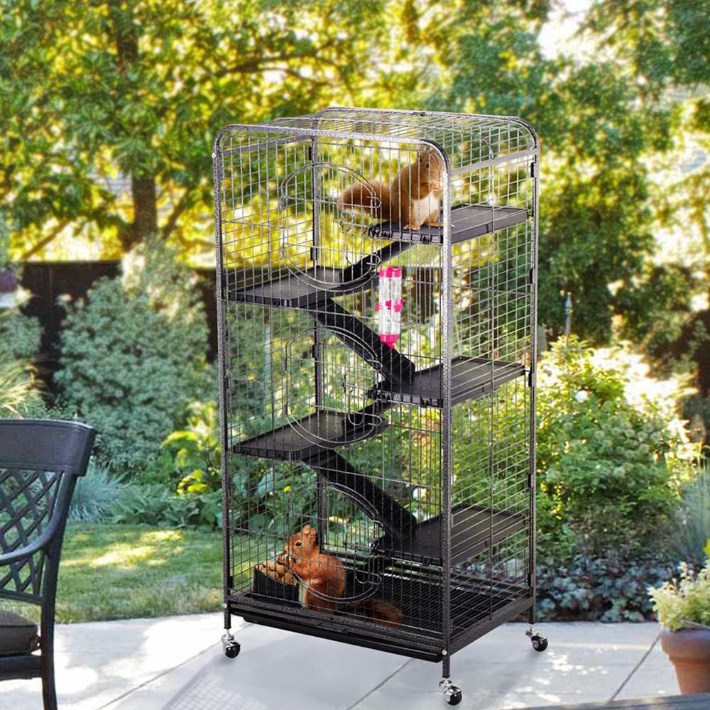 Yaheetech Jaula Hurones Grande con Pie 64x43x131cm Jaulas para Roedores Hamster Caseta para Conejos Enanos Negro