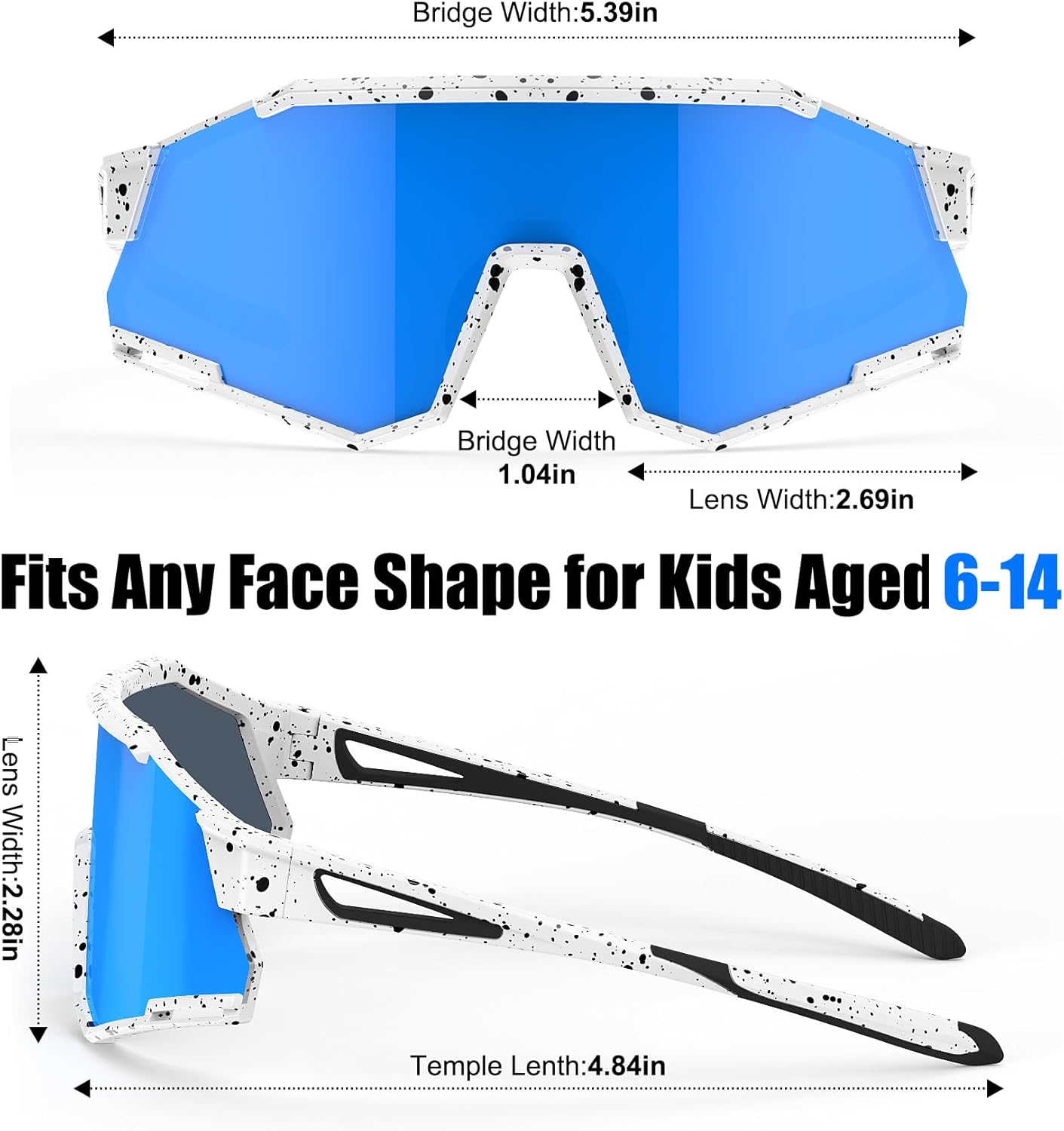 Polarized Kids Sunglasses, Youth Baseball Sunglasses Ultra-Light TR90 Frame UV400 Sports Cycling Glasses for Boys Girls
