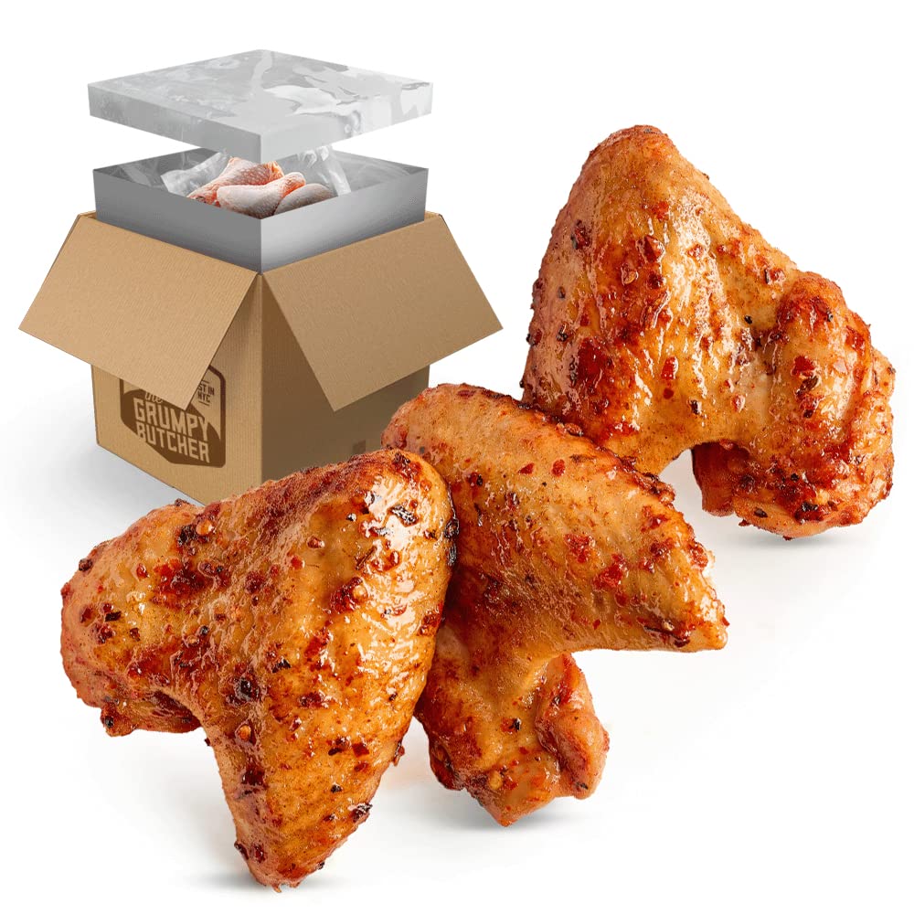 Grumpy Butcher Chicken Hot Wings, 2 Packs (5 lb each) - Fully Cooked Hot Wings Family Pack - Premium Poultry Breed No Added Preservatives