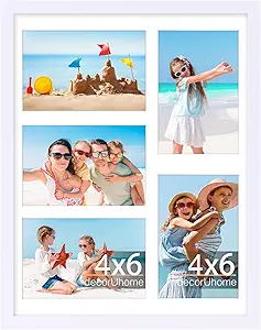 decorUhome 11x14 Picture Frames Collage Wall Decor, Display 5Pcs 4x6 Photos with Mat or 1Pcs 11x14 Unmatted, 5 4x6 Collage Picture Frames for Wall Mounting, White