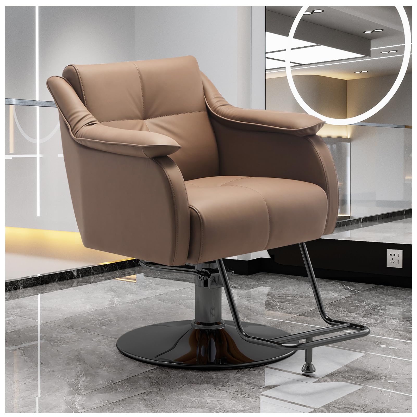 Sedia da barbiere regolabile per uomini e donne, stile vintage, retrò, marrone, in finta pelle, per salone professionale, attrezzatura da parrucchiere, sgabello per taglio dei capelli