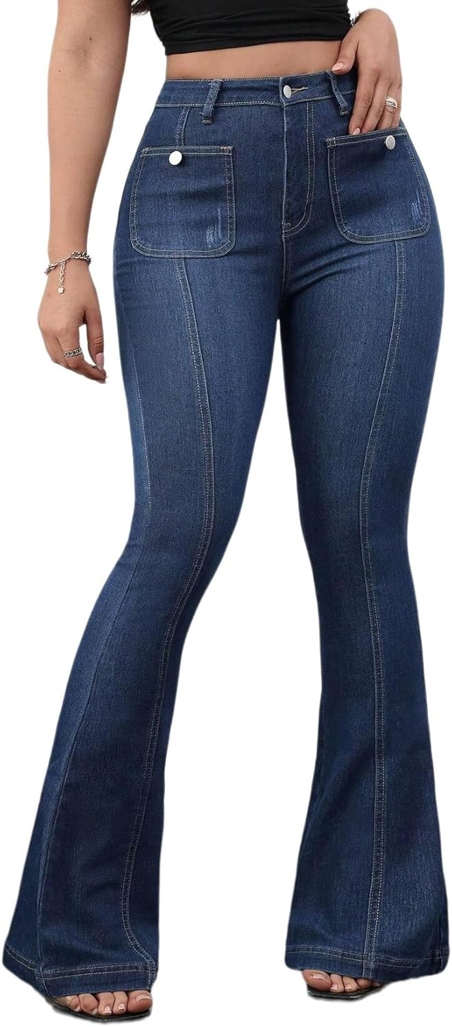 Bell Bottom Jeans for Women Stretchy Skinny Destroyed Ripped Hole Frayed High Waisted Jeans
