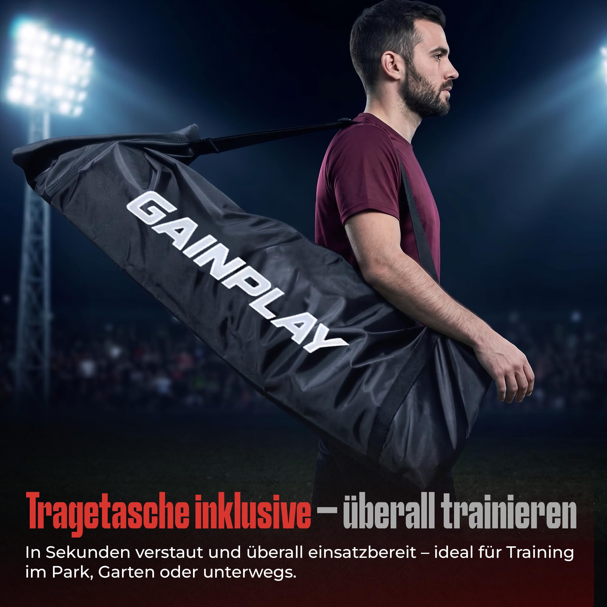 GainPlay Rebounder240 Fußball Rebounder 240x180cm – Trainingsnetz für Pass- & Schusstraining, Stabiler Stahlrahmen, inkl. Tasche, Erdanker & Gewichte – Fußball Trainingsgerät für Kinder & Jugendliche