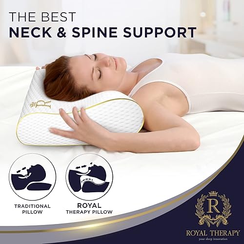 Miniatura 4 de Royal Therapy Paquete de 2 almohadas de espuma viscoelástica Queen, cervical, almohada de contorno Queen, almohada ortopédica para apoyo de cuello,