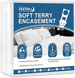 Moonsea Full Size Mattress Protector Zippered, Soft Terry Surface Mattress Cover for Kids, 6-Side Waterproof Mattress Encasement, Well Made Zipper, Noiseless, for Full Mattress (10-14 Inch) 54 * 75
