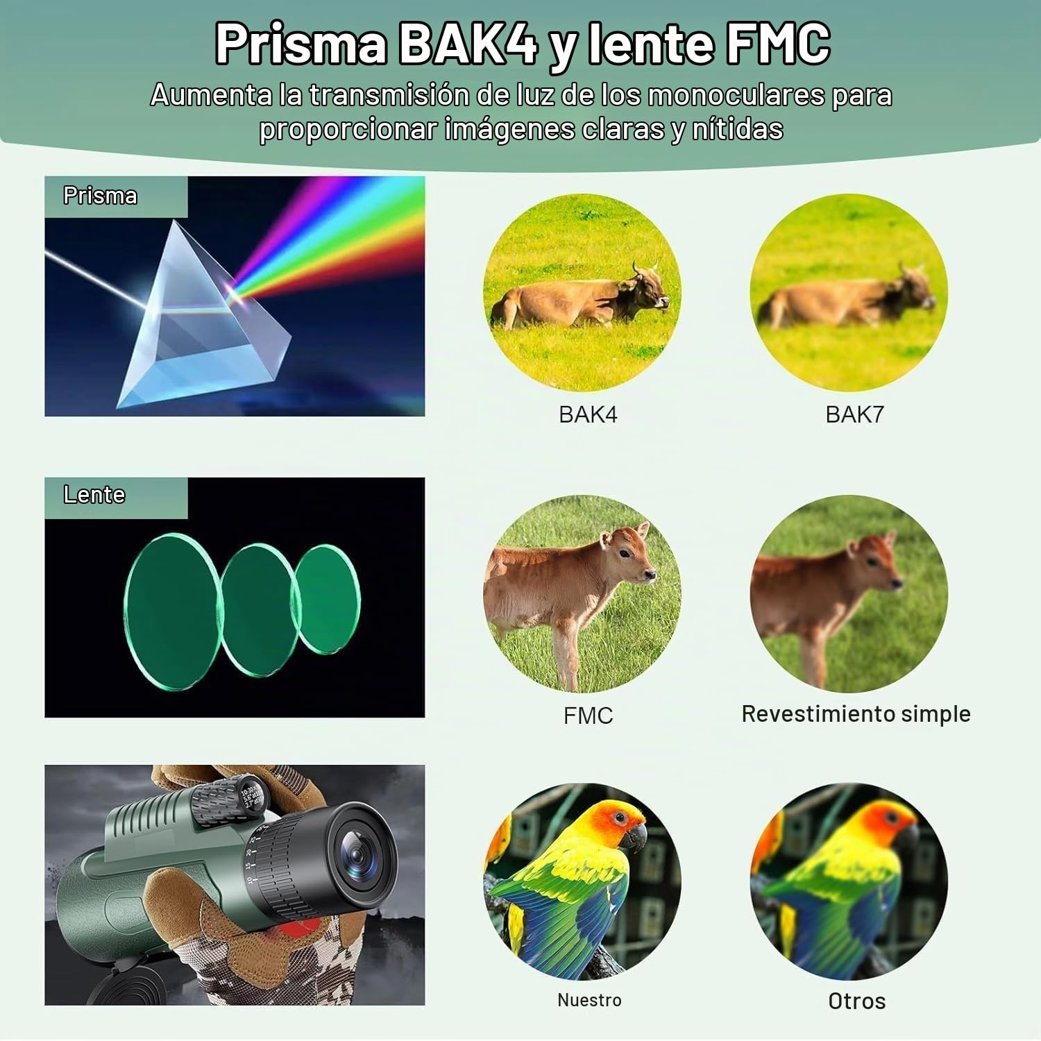 Monocular, 10-30X50 HD Monoculars para Adultos, BAK4 Prisma y Lente FMC Monoculars, Catalejo Monocular para Observación de Aves y Vida Silvestre