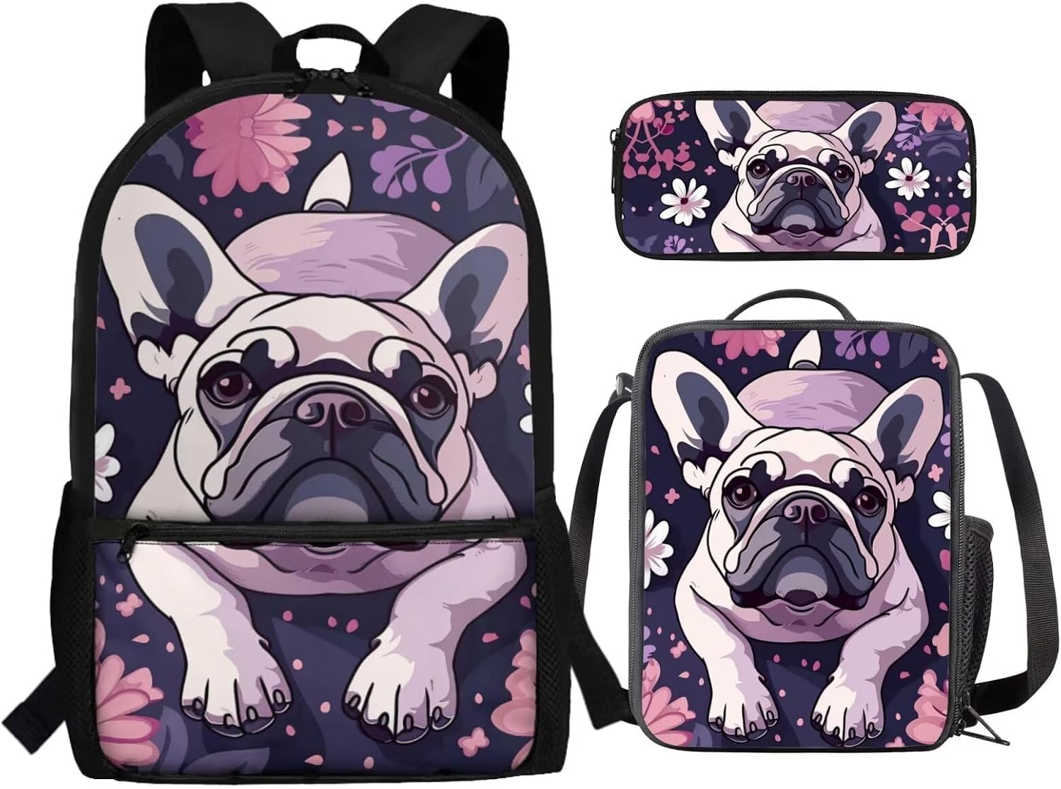 HUGS IDEA Cute Cat School Backpack Kids Set Bookbag with Lunch Tote Bag and Pencil Case for Middle Elementary Preschool Students Supplie