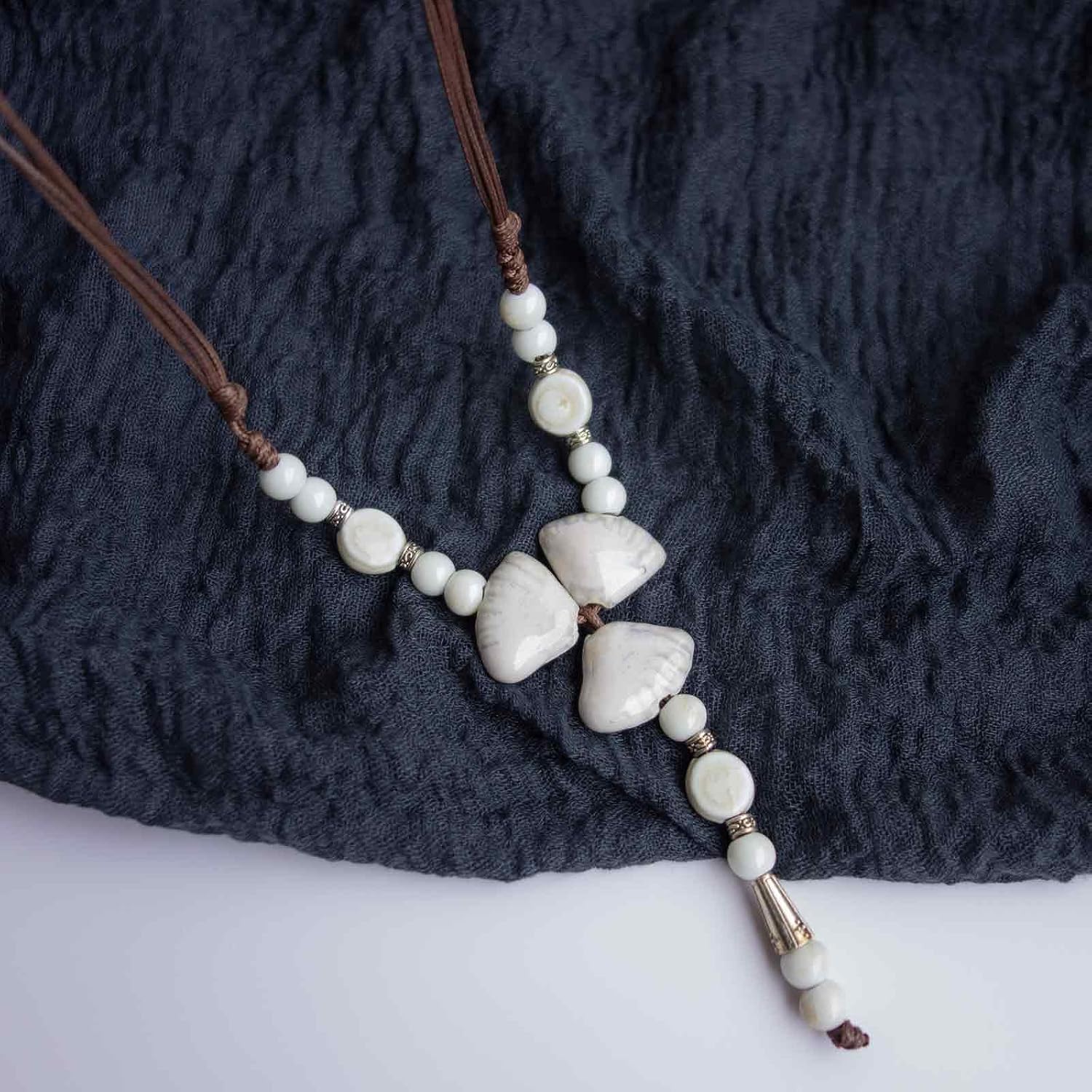 Boho Style Colorful Ceramic Bead Strand Necklace Adjustable Bohemian Jewelry Gift for Women, Fashion Clothing Matching Necklace