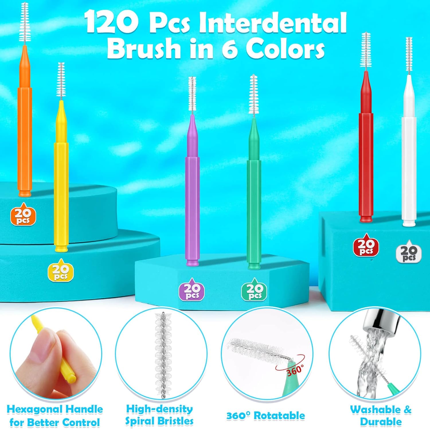 modacraft 120Pcs Interdental Brush 6 Sizes Braces Brush Toothpicks with Soft Bristles 360° Bendable Floss Heads Dental Brushes Between Teeth Gum Braces Cleaning Kit Oral Tooth Cleaning Tool : Health & Household