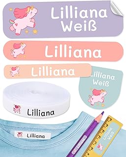 155 Etiquetas para ropa y objetos personalizadas.100 Etiquetas de tela para planchar y 55 pegatinas adhesivas para material escolar. Nombre personalizado.