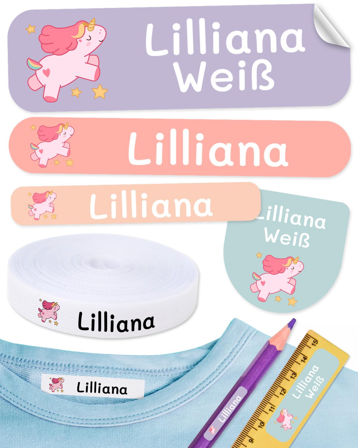 620 Custom Name Labels for Clothing & School Supplies – 400 Iron-On Fabric Labels + 220 Waterproof Stickers for School, Daycare & Nursing Home
