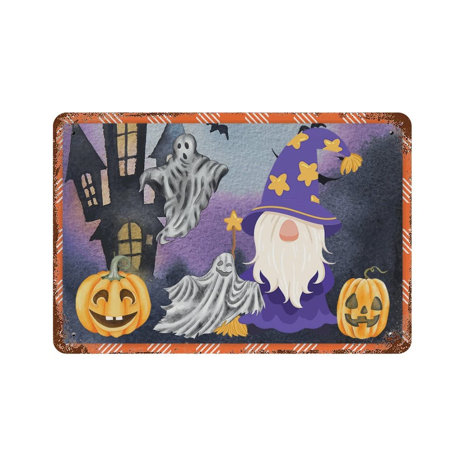 Panneau métal Happy Halloween citrouilles déco cour maison hantée