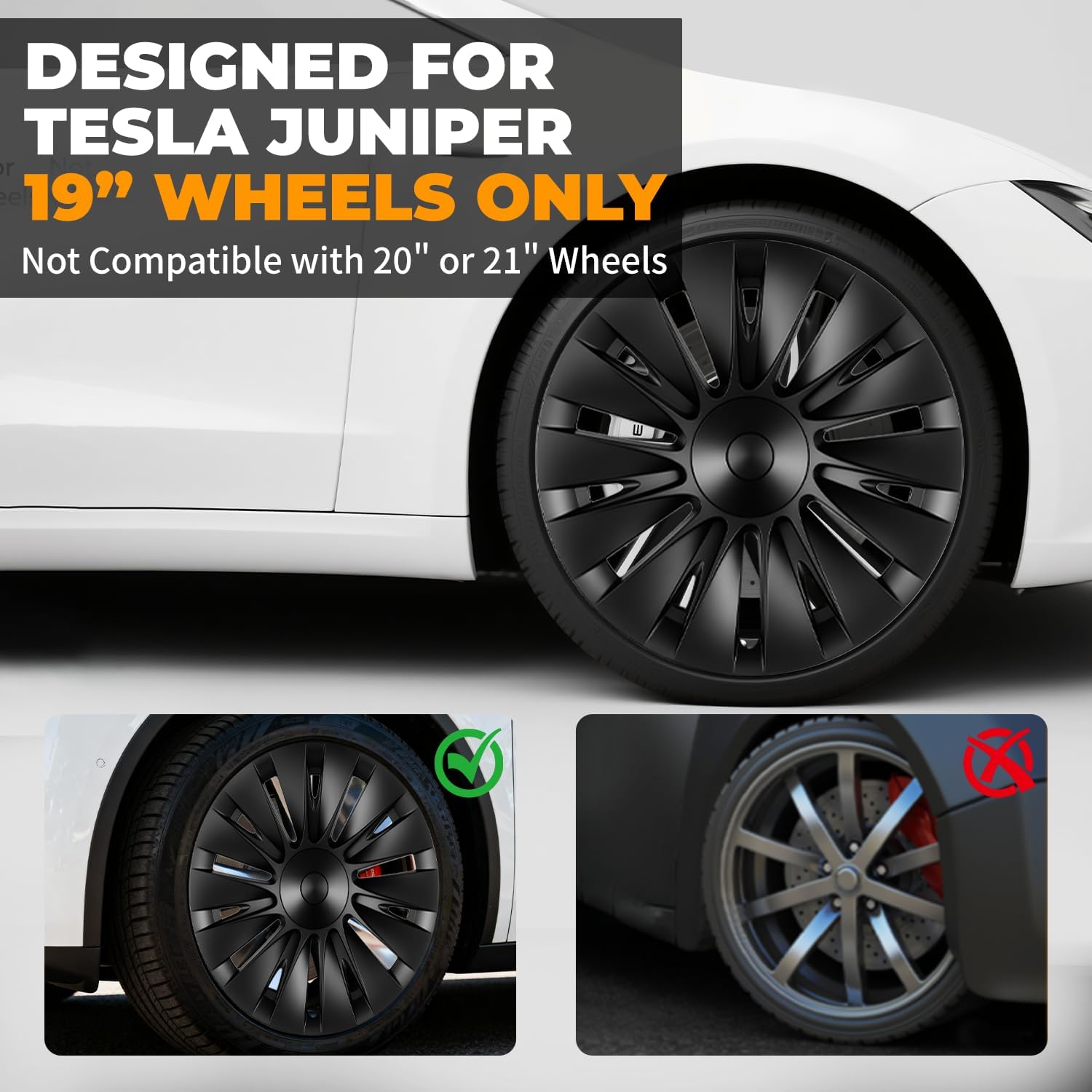 19 Inch Wheel Covers for Tesla Model Y 2020-2024, 4Pcs Matte Black ABS Hubcaps with Rim Protectors, Compatible with 2020-2024 Model Y, Not Compatible with Tesla Y Juniper 2026