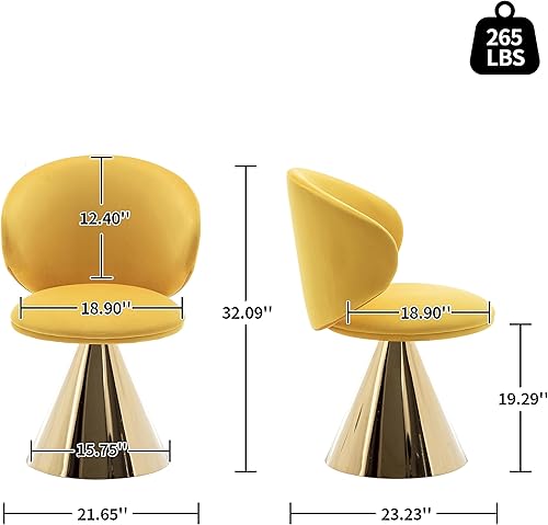 Miniatura 2 de Art Leon Swivel Barrel Chair, Modern Swivel Accent Chair with Cone Metal Base, Velvet Upholstered Armless Side Chair for Living Room Dining Room