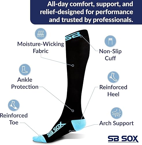 Miniatura 15 de SB SOX - Calcetines de compresión (20-30 mmHg) para hombres y mujeres - Calcetines de compresión para usar todo el día, mejoran el flujo sanguíneo
