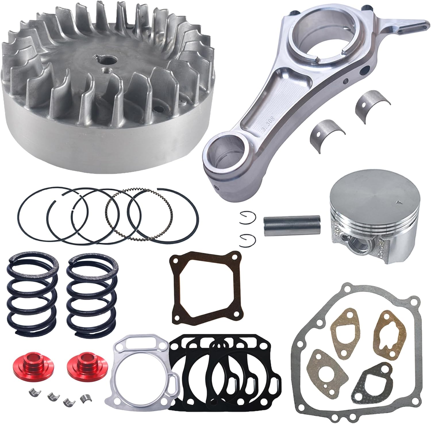 Aluminum Flywheel Billet Rod（3.308） Kit With 70mm Flat Top Piston Valve Spring keepers locks for Predator 212cc/196cc Non-Hemi Engines