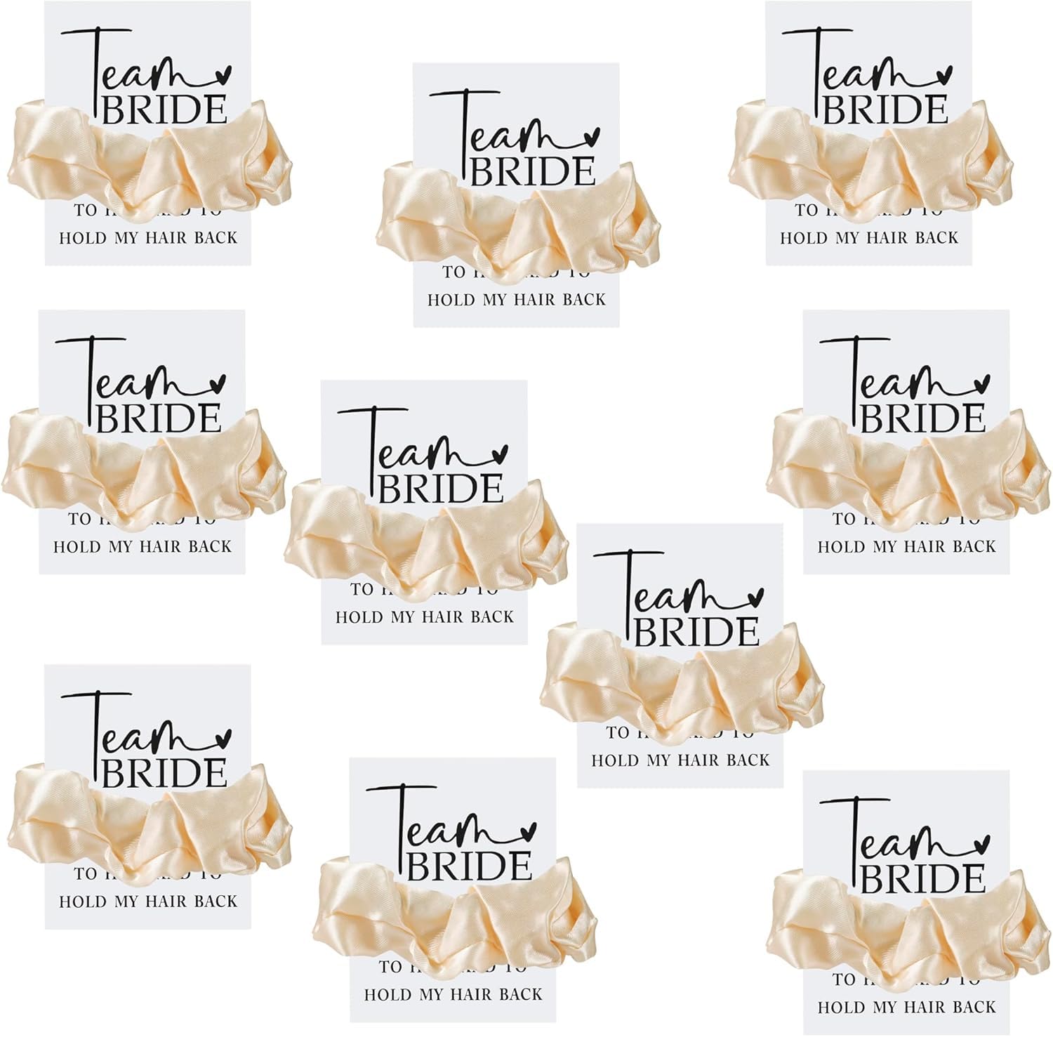 TRIXES 10PK Team Bride Satin Scrunchies - Hen Do Party Accessories - Bride to Be Party Favours, Beige, 10 count (Pack of 1) - Image 2