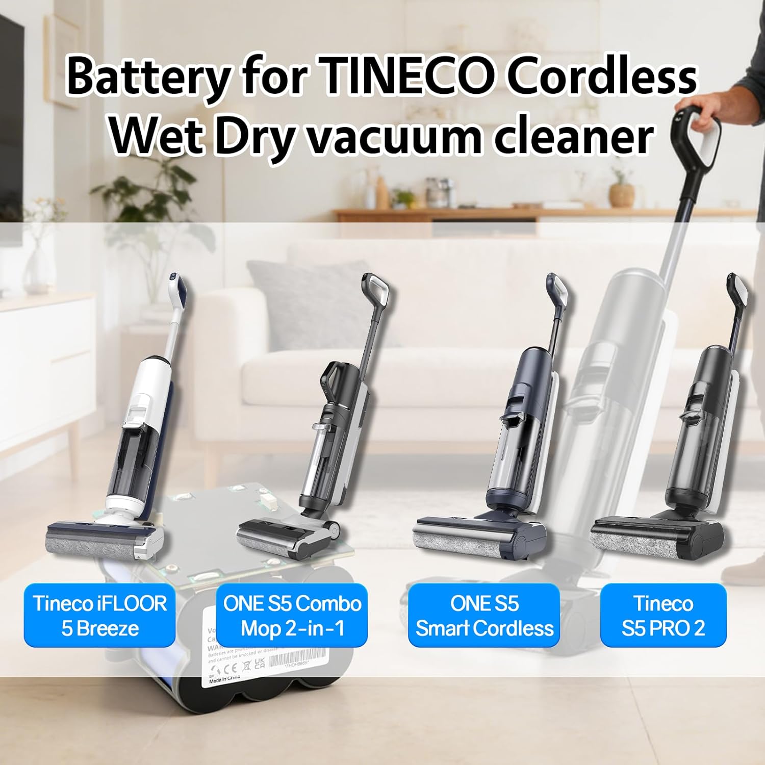 MULS Vacuum Cleaner Battery Replacement for Tineco iFLOOR 5 Breeze, Floor ONE S5, S5 Combo Mop 2-in-1, S5 PRO 2 Smart Cordless Wet Dry Vacuum 21.6V 4000mAh