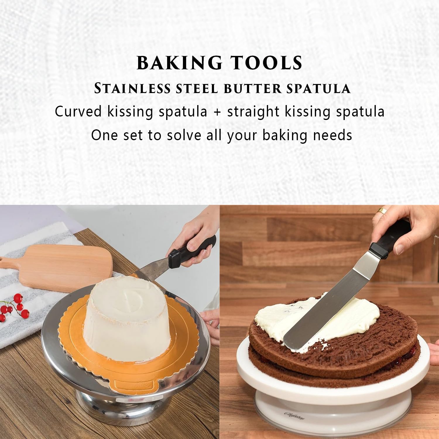 Set Di 3 Spatole Da Pasticceria In Acciaio Inox Con Manico Legno - Ideali Per Decorare Torte E Dolci - Foto 5