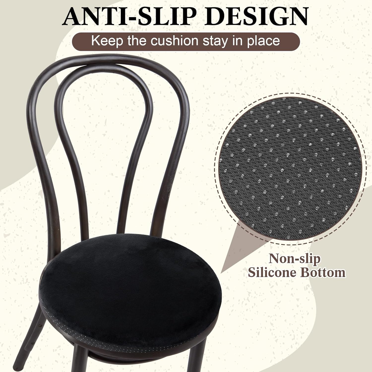 Threehoney 8 Pcs 13'' Round Memory Foam Chair Cushion Round Bar Stool Cushion Soft Memory Foam Anti Slip Seat Lumbar Support Pillow Home Decor Women Men Gift for Bar Kitchen Living Room(Black)