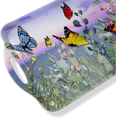 Miniatura 27 de Bandeja decorativa con asas, bandejas rectangulares multiusos para restaurante, fiestas, mesa de café, cocina, tortuga retro Tortuga retro,Bandera