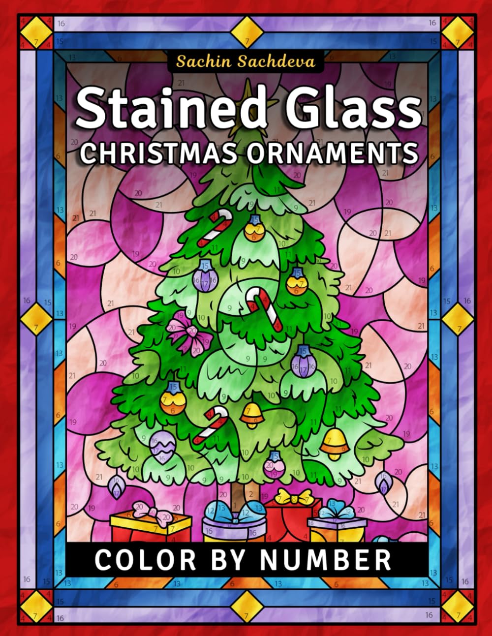 Stained Glass Christmas Ornaments Color by Number Coloring