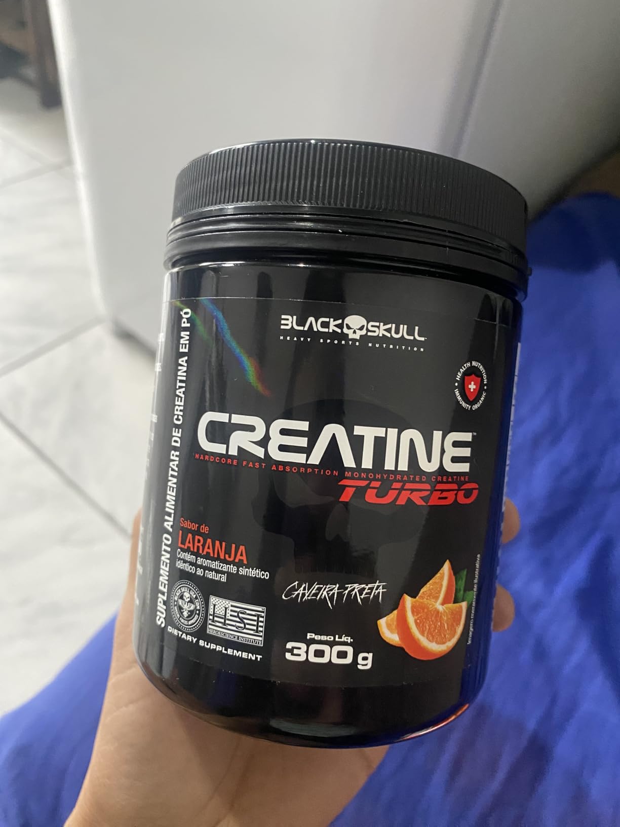 Creatine Turbo BlackSkull – Creatina Monohidratada em pó, com carboidrato para melhor absorção e performance (300g Pote, Laranja)