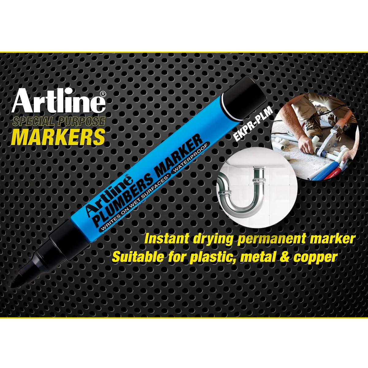 Artline Plumbers - Marcadores permanentes, serie profesional, para uso en superficies húmedas, marcadores de construcción impermeables, punta redonda de 1,5 mm, rojo, paquete de 12