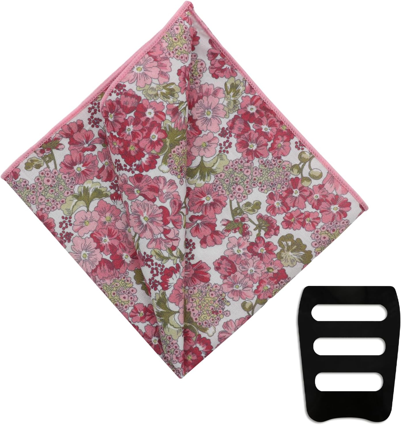 Luckyvestir Floral Pocket Squares for Men Suit Cotton Handkerchief with Pocket Square Holder for Jacket Wedding Party Groom