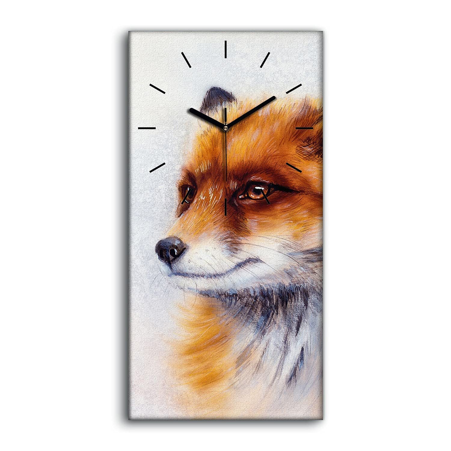 Horloge sur toile ne pas tic tac en silence 30x60cm renard art moderne