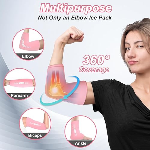 Miniatura 9 de ComfiTECH Bolsa de hielo para codo para tendinitis y codo de tenista, manga envolvente de compresión fría, bolsa de hielo para brazo de golfista,