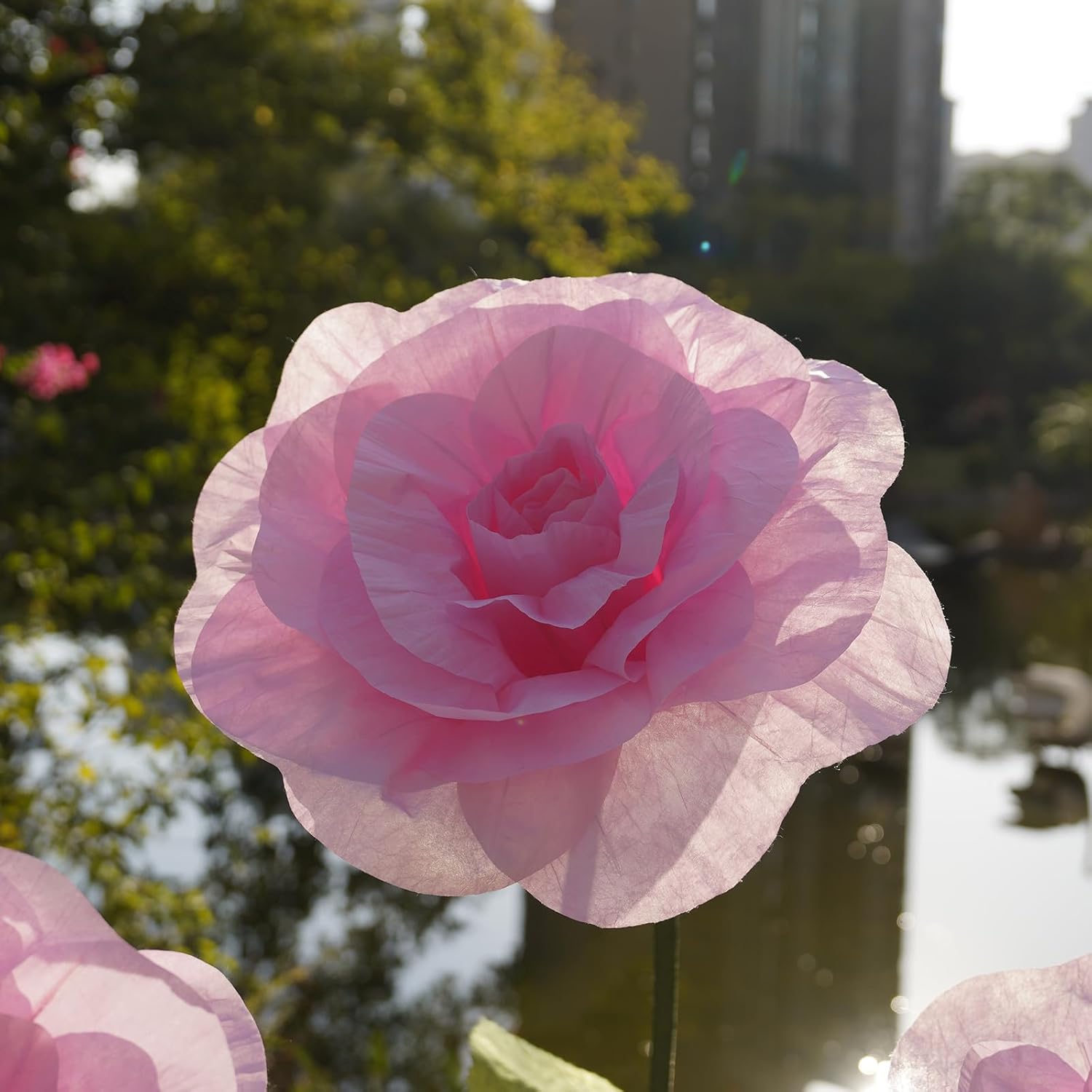 Giant Roses Artificial Flowers for Decoration with Stand,Oversized Handmade Paper Rose Decoration for Wedding,Party,Window Display,Photography Prop,Valentine’s Day & Event Decor(Pink)