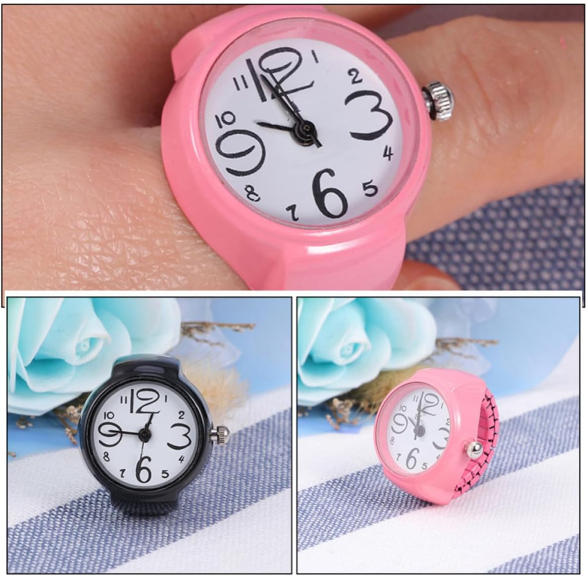 Alipis 2pcs Fashion Ring Watch for Women and Men, Quartz Stainless Steel