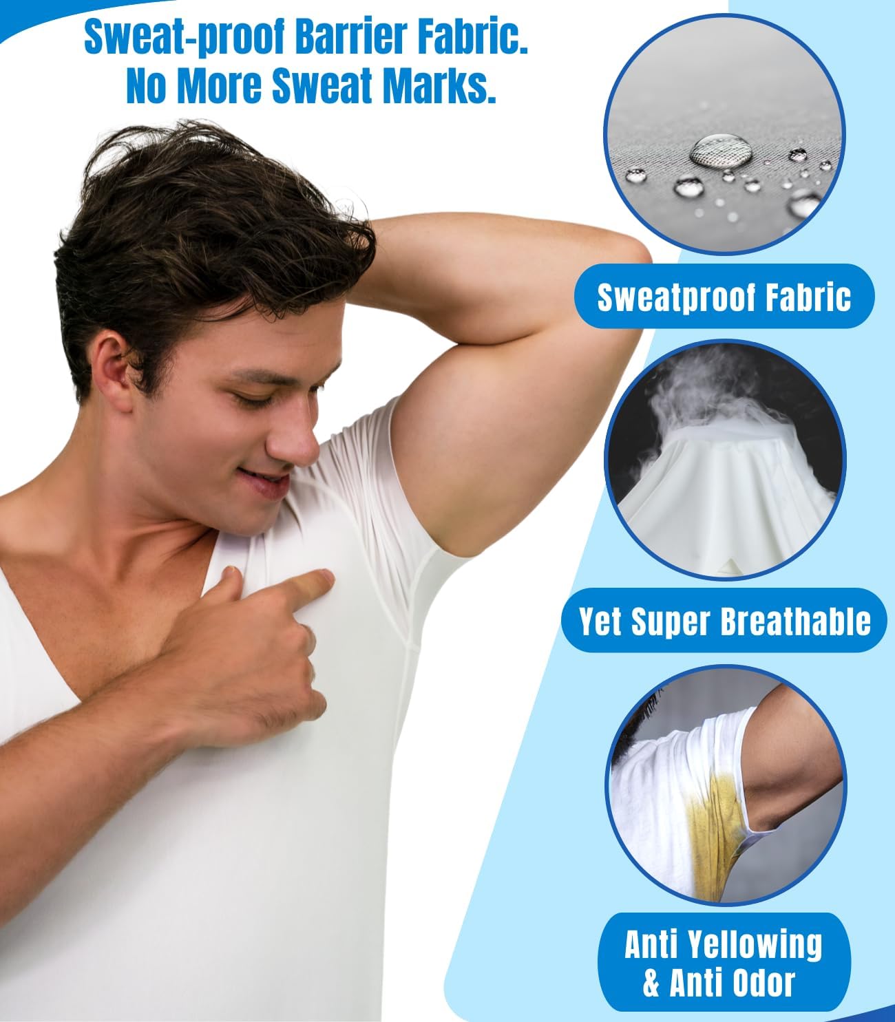 Deep V Neck Undershirts for Men-Sweatproof White V-Neck Short Sleeve Mens Tshirt-Men's Size to XL XXL Tall Big 3xlt