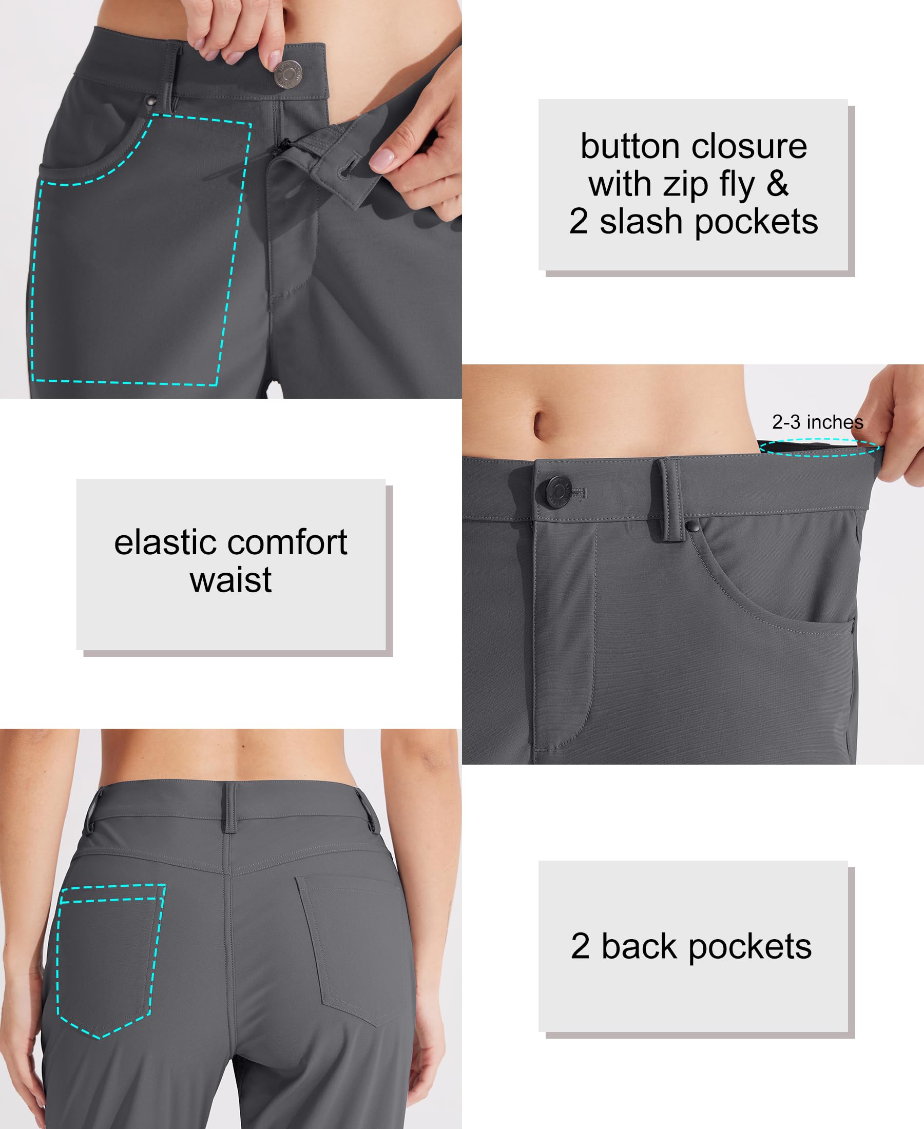 Libin Pantalon habillé pour femme 73,7 cm, 78,7 cm, extensible, jambe droite, pantalon de travail, pantalon de golf décontracté pour le bureau, le travail, le voyage, léger, gris foncé, 38