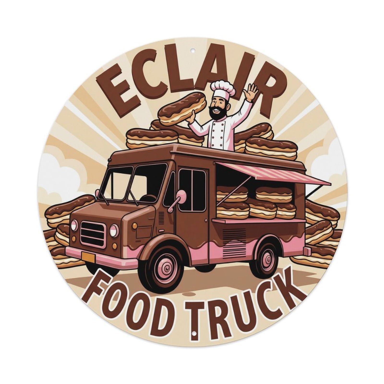France Eclair Food Truck Chef Service Illustration Metal Tin Sign