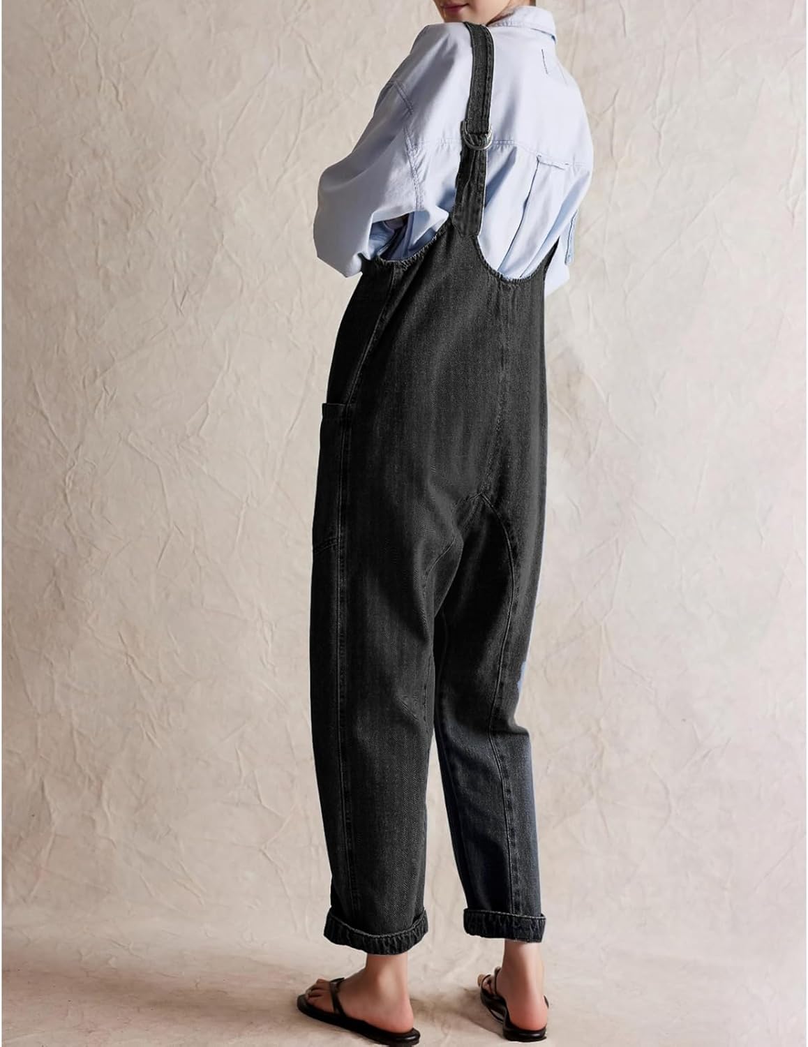 Denim Overalls for Women Loose Fit Sleeveless V Neck Adjustable Straps Jean Pants Jumpsuits Summer Rompers with Pockets - Image 4